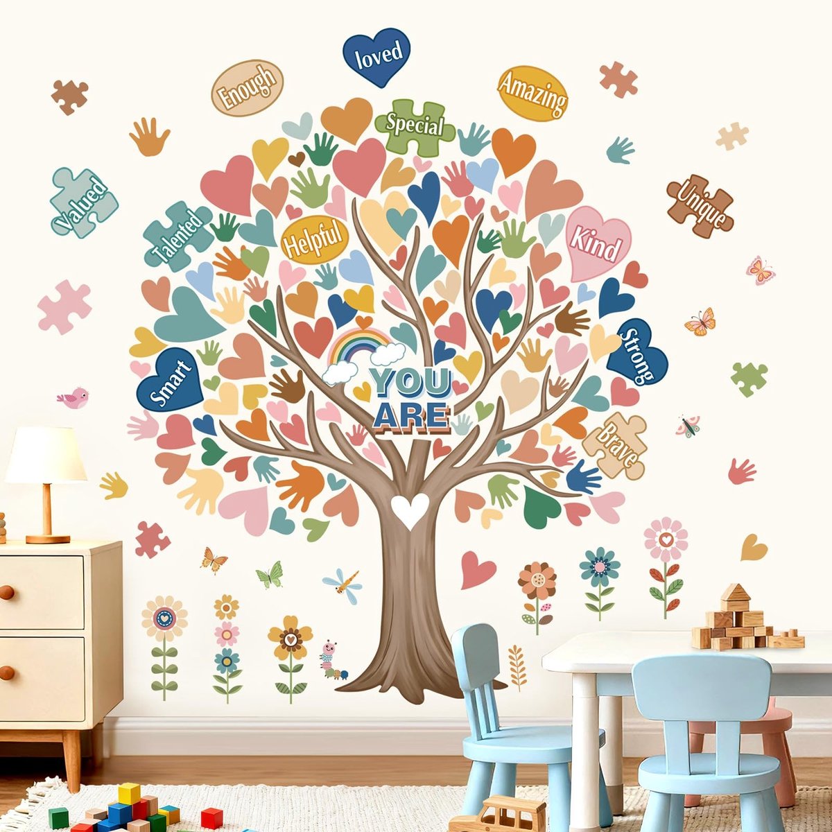 SolidKeus - Boho Wandstickers met Inspirerende Citaten en Kleurrijke Bloemen