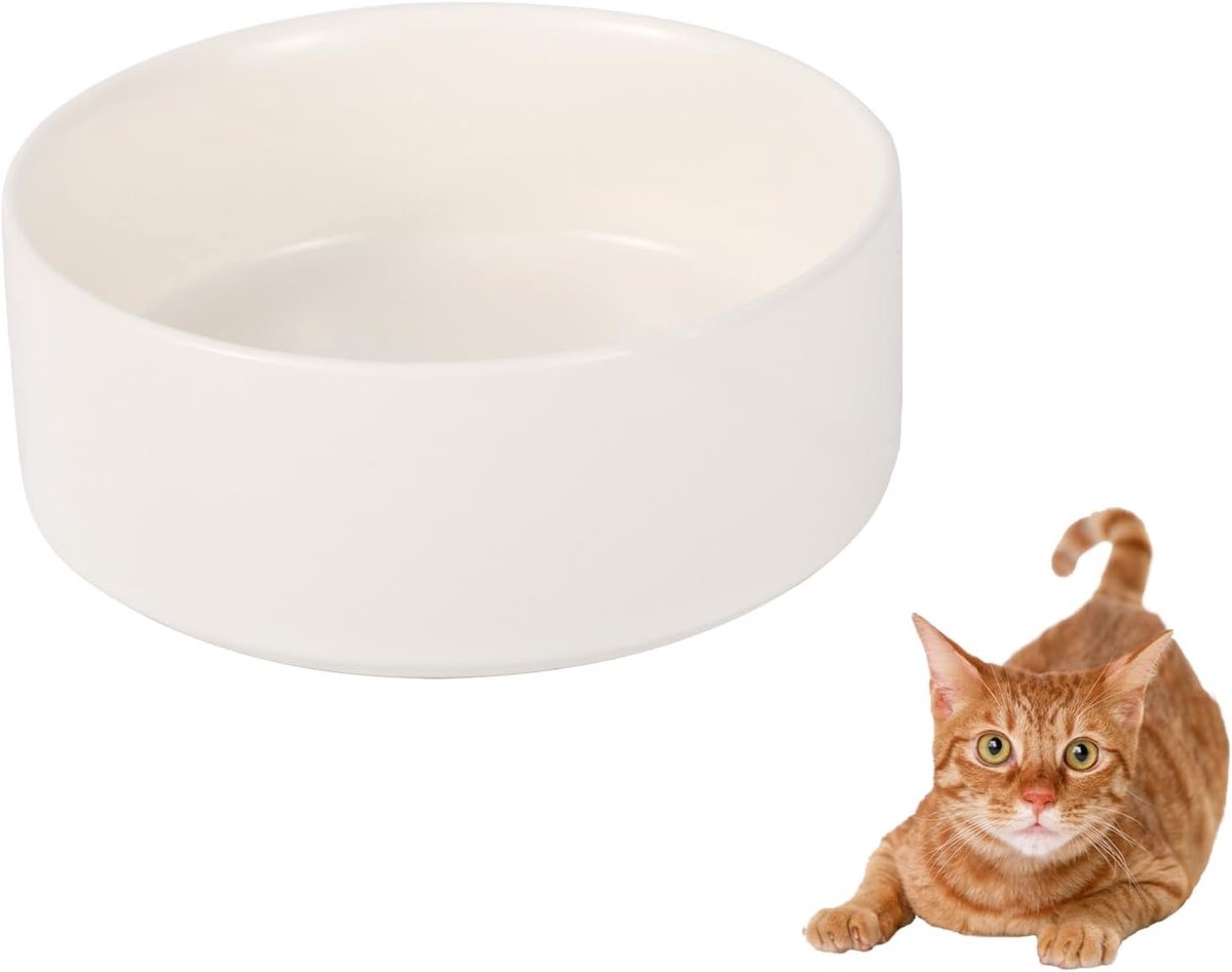 Keramische kattenvoer- en waterbak, vervangende kattenbak, 480 ml, ideaal voor huisdieren, honden en puppy's, wit