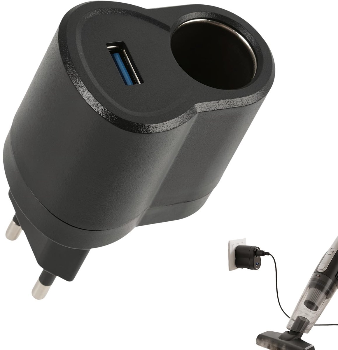 SolidKeus - 220V naar 12V Adapter voor Auto met USB Aansluiting