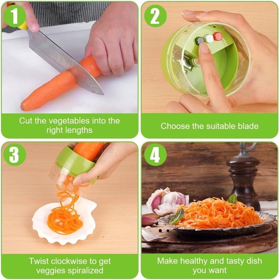 Handheld Spiralizer Groente Slicer, 4-in-1 Verstelbare Spiral Cutter voor Pasta, Noodles en Groenten zoals Wortel, Komkommer en Courgette — afbeelding 2
