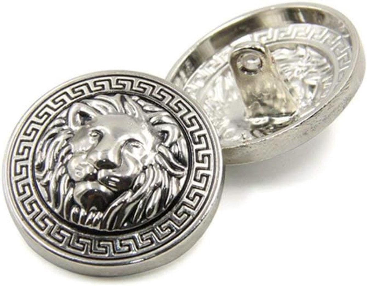Knopen - modieuze leeuwenkop naaiknop, ronde metalen knopset voor mannen en vrouwen, blazer, jas, uniform, shirt, pak en jas (zilver, 25 mm)