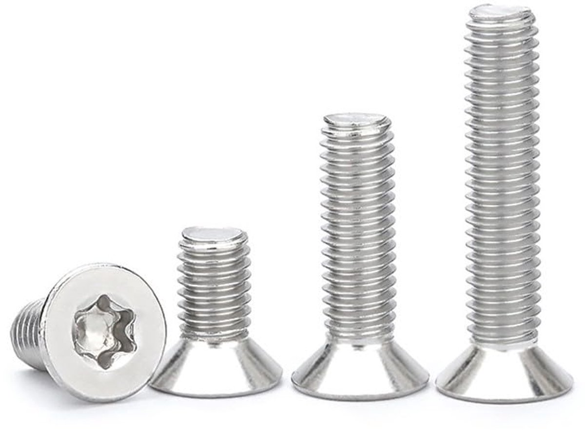 10 Stuks Torx-Schroeven - M8 x 20mm Roestvrij Staal 304 Verzinkte Torx-Platte Kop Schroeven Volledig Schroefdraad Zilver