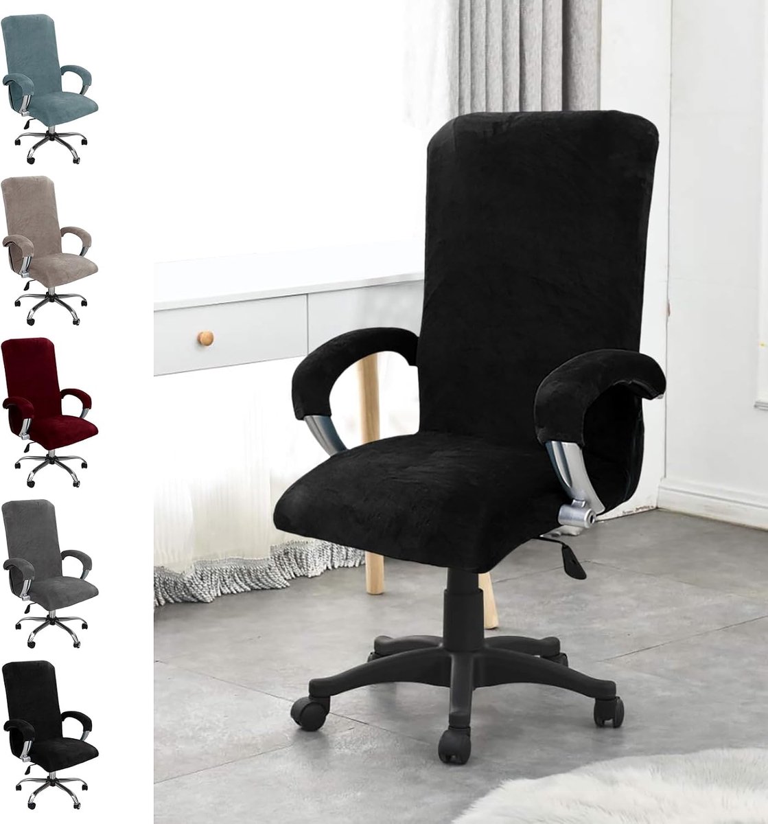 Bureaustoelhoes, stoelhoezen met armleuning, stoelbekleding, bureaustoel, hoge rugleuning, gamestoelhoes, hoezen voor stoelen met armleuningen, afneembaar, elastisch