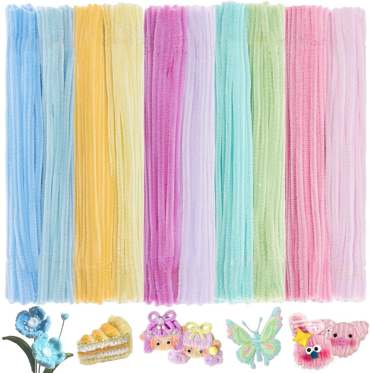 500 Stuks Macaron-Kleurige Chenilledraad in 10 Pastelkleuren, 30 cm Lang en 8 mm Dik Kleurrijke Pijpenragers Set voor Kinderen Knutselen, DIY Bloemen & Feestversieringen