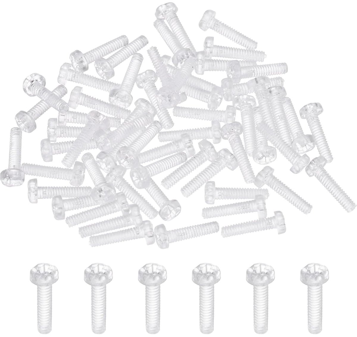 Acrylschroeven, 50 stuks, M2 x 8 mm, ronde kopschroeven, kunststof, pc-Phillips, metrisch, grove schroefdraad voor machineaccessoires, transparant