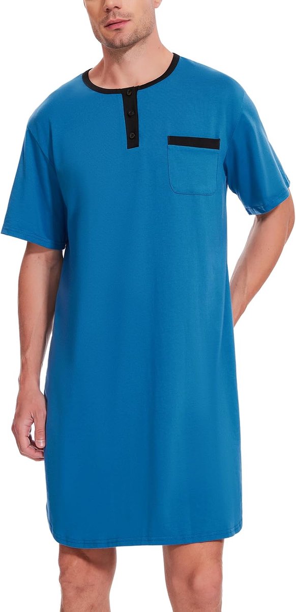 Herennachthemd katoenen pyjama heren pyjama ronde hals met knopen pyjama comfortabele korte mouwen ronde hals effen dun