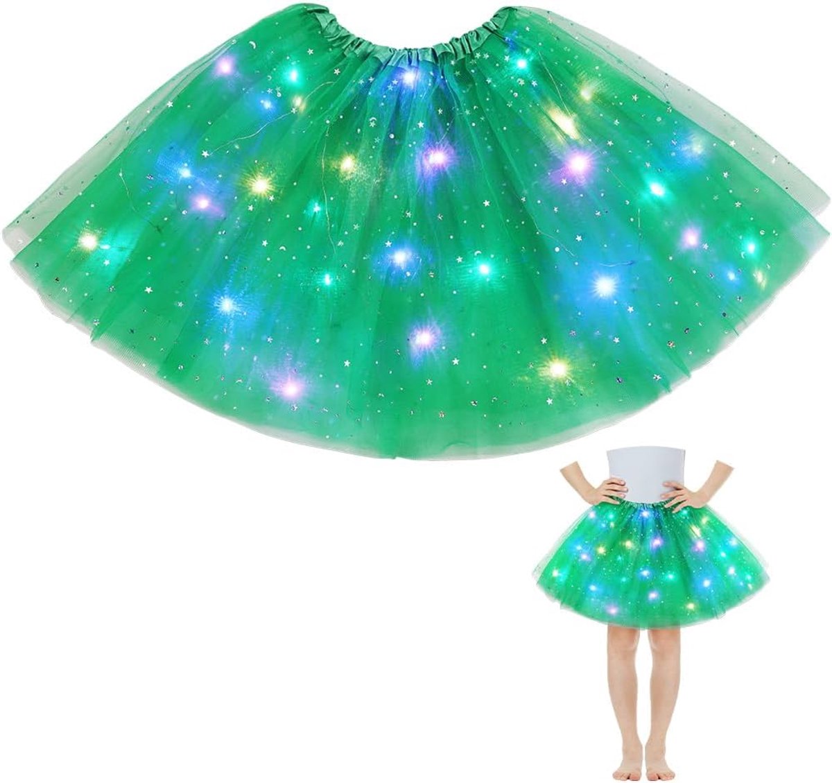 Tuturok voor meisjes, met ledlicht, tule tutu rok met voering, verdikte balletdansfeesten, mooie elastische festivaljurk voor Halloween, Kerstmis, carnaval, feestkostuum