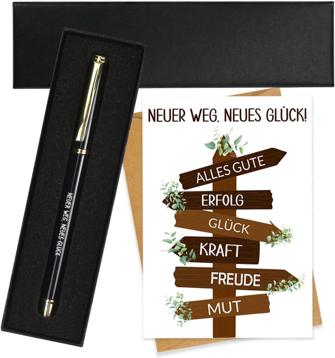 Afscheidsgeschenk collega's, afscheid kaart + metalen balpen met spreuk, afscheidscadeau collega met geschenkdozen, afscheidscadeau pensioen verandering man vrouw collega vrienden