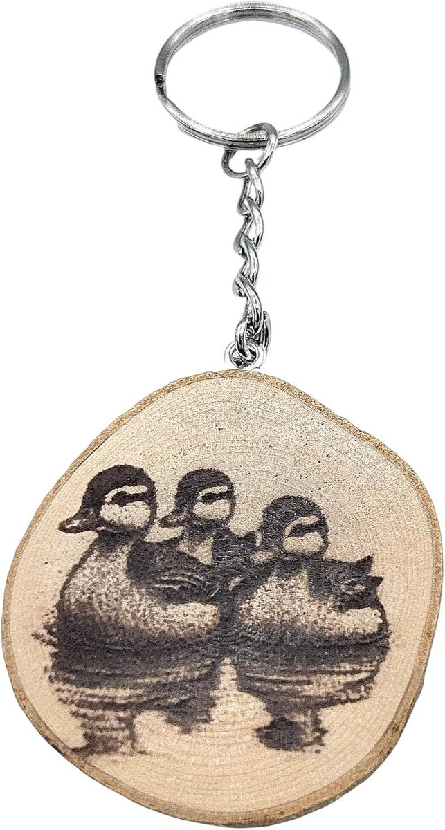 Leuke eendje handgemaakte lasergegraveerde unieke sleutelhanger van hout, natuurlijk hout, W5L5