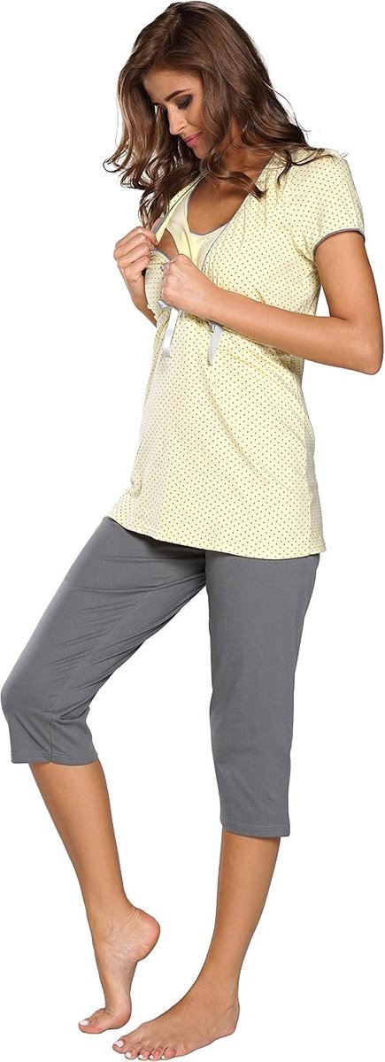 Fashion Zwangerschapsset met Pyjama | Loungewear voor Thuis of Ziekenhuis | Katoenen Top en Broek | Comfort voor Moeders en Borstvoeding S-XXL