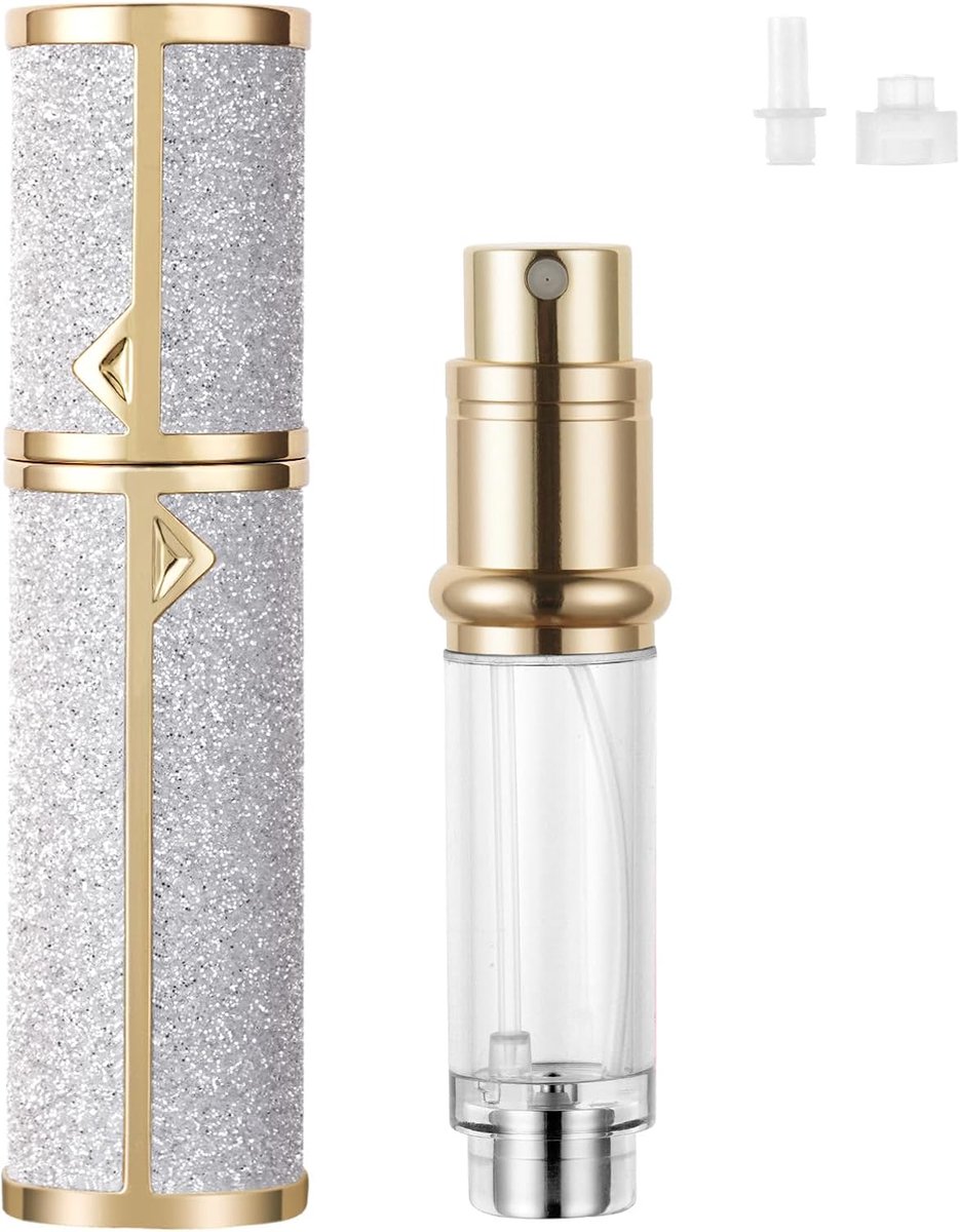 Parfum reisfles, 5 ml luxe parfumverstuiver navulbaar, glanzende parfum spuitfles, gemakkelijk bij te vullen parfumverstuiver voor vrouwen mannen (glanzend grijs)