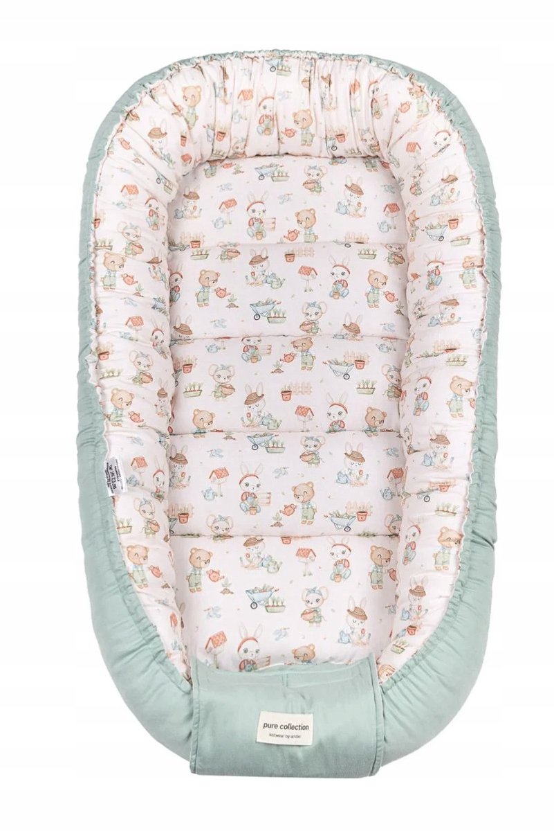 ANDER™ - Olivier Babynest 100% Katoen | Premium Baby Nest Bed | Leaves Mint | Made in Poland