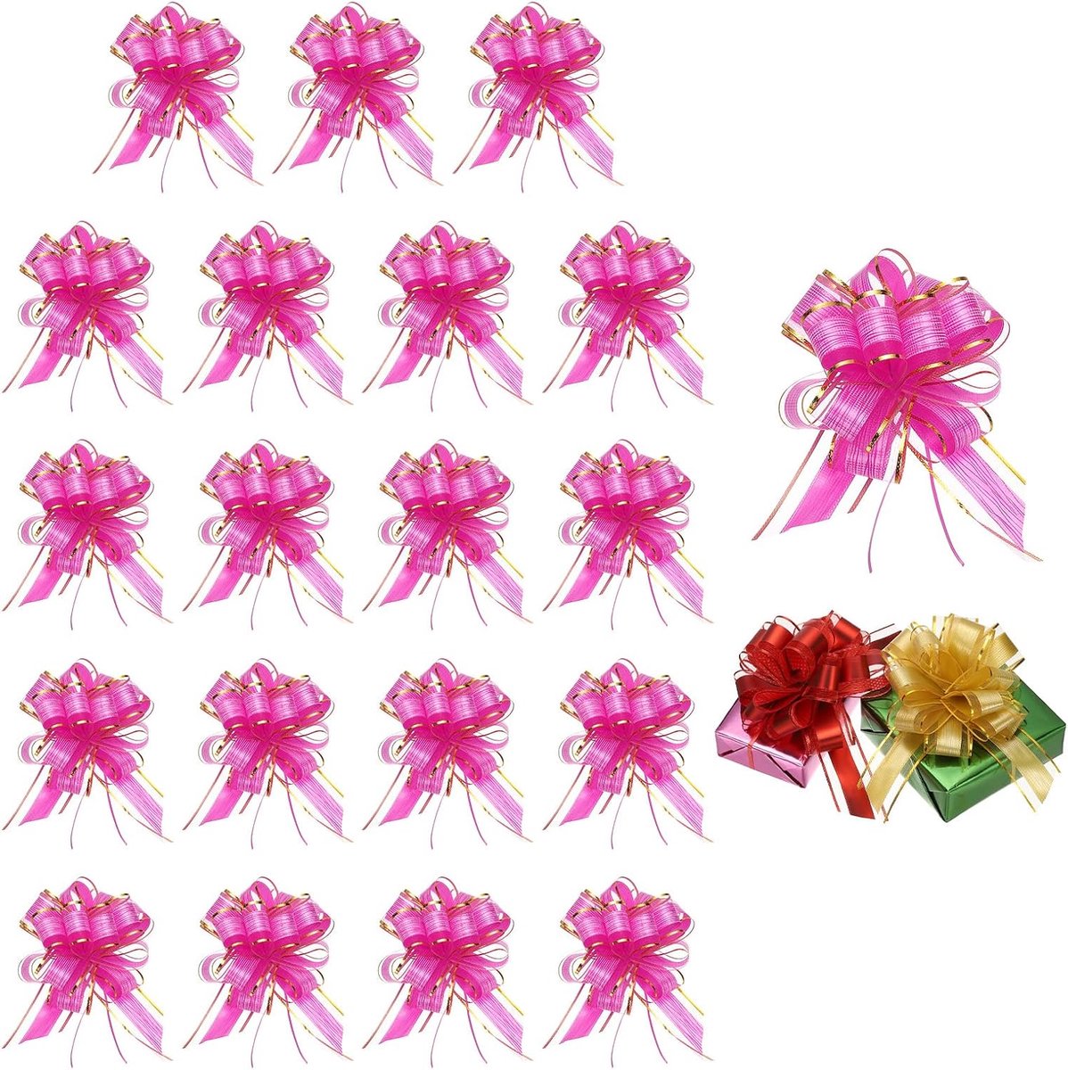 20 stuks grote trekstrik, geschenkverpakking, 20 cm lint organza metallic rozerode strikken voor geschenkverpakking, bruiloftsmanden auto