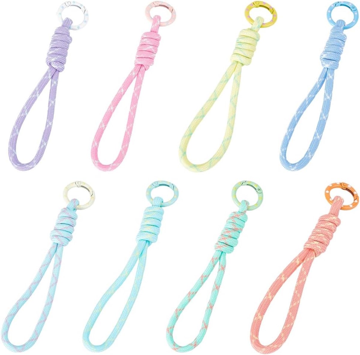 1 doos met 8 kleuren geweven touw voor sleutelhanger, bulk, lichtroze, blauw en geel, gevlochten koord, handgemaakt, gevlochten ketting voor sleutelhanger, ringen, tassen, auto's