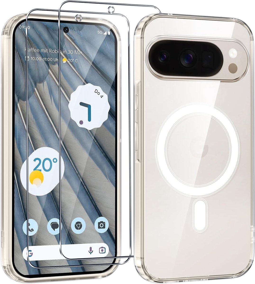 Magnetische telefoonhoes voor Google Pixel 10 Pro XL met 2 stuks beschermfolie van gehard glas, transparante beschermhoes, compatibel met MagSafe], TPU stootvaste siliconen, transparante hoes
