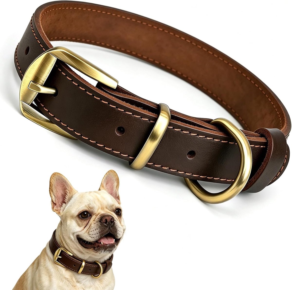 Hondenhalsband, metalen gesp, bruin, maat M | Zacht verstelbaar, stevig en sterk, voor wandelingen met puppy's en middelgrote rassen zoals beagles en cockers
