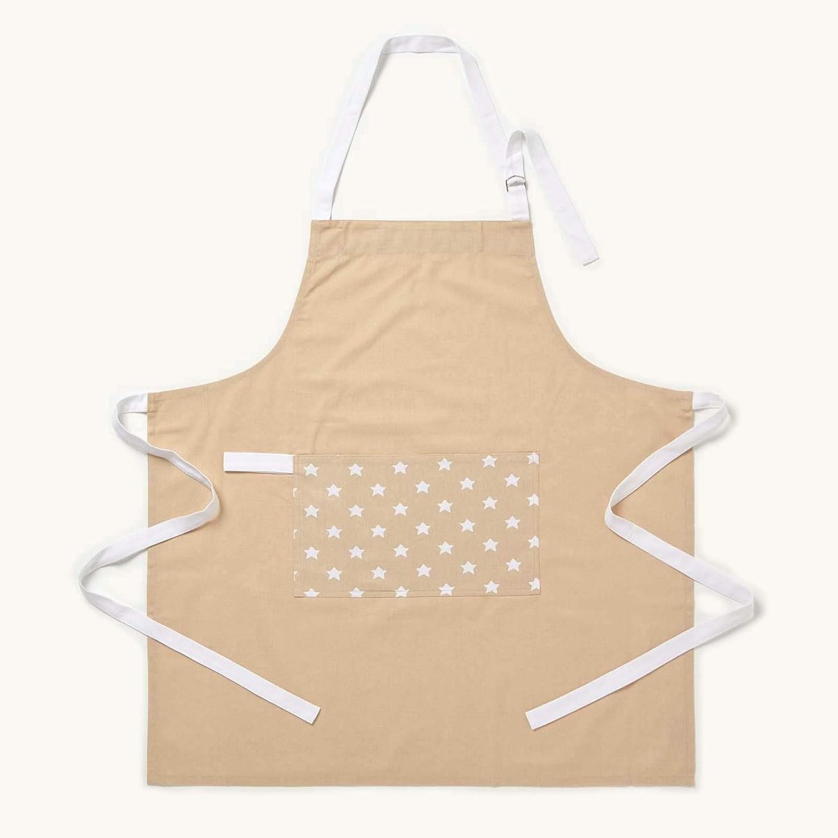 - Puur katoenen uniseks schort met zak - sterren - beige wit - 80 x 85 cm - volledig gecoördineerd wasbaar keukenlinnen