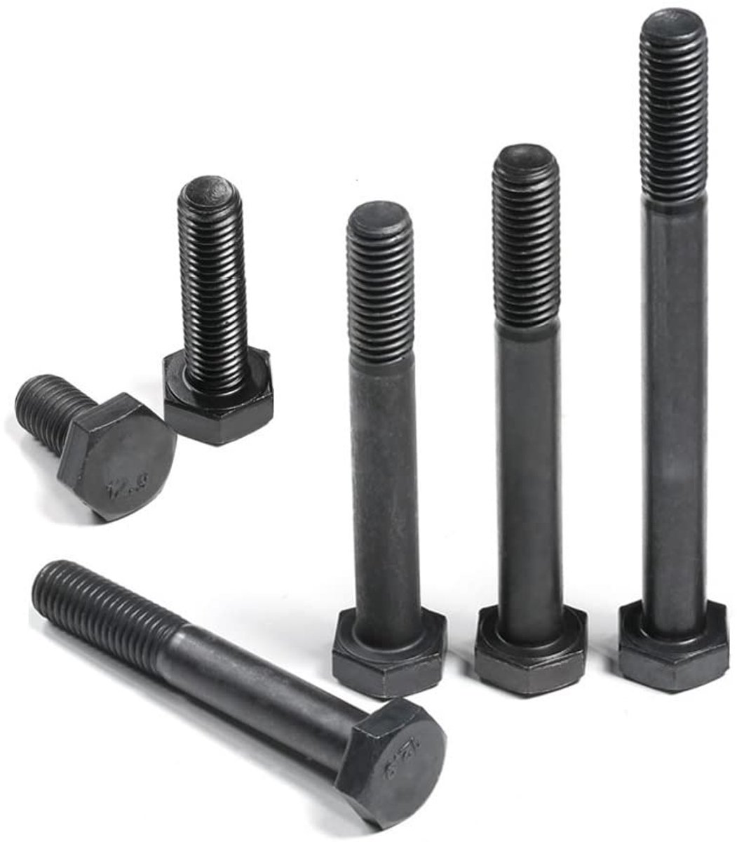Zwart, grade 12.9 gelegeerd staal externe zeskantschroef, (deels draad) M10×65mm,5 pcs
