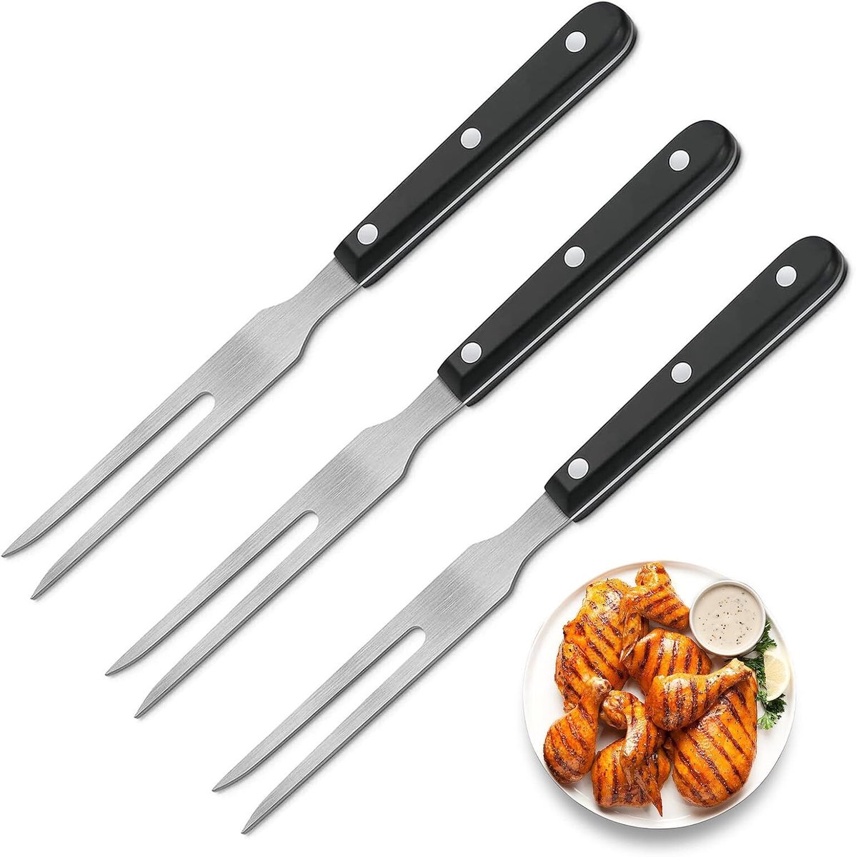 3 stuks Vleesvork roestvrij staal met handvat - 26.5 cm trancheervork, grillvork serveervork braadvork professionele multifunctionele kookvork vleesvork voor grill keuken kalkoen braden diner
