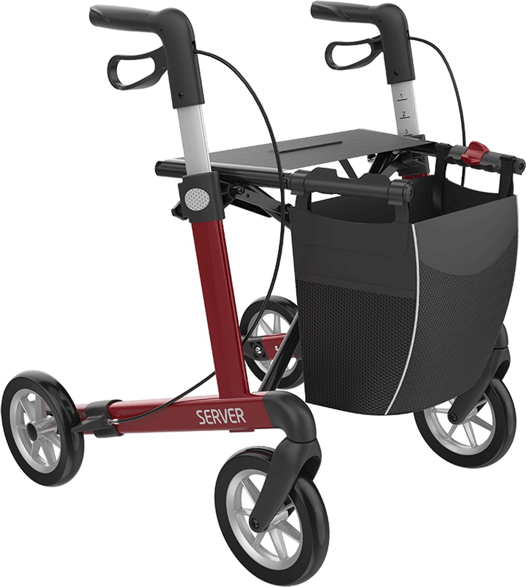Server Lichtgewicht Rollator Rood - Zachte comfort banden