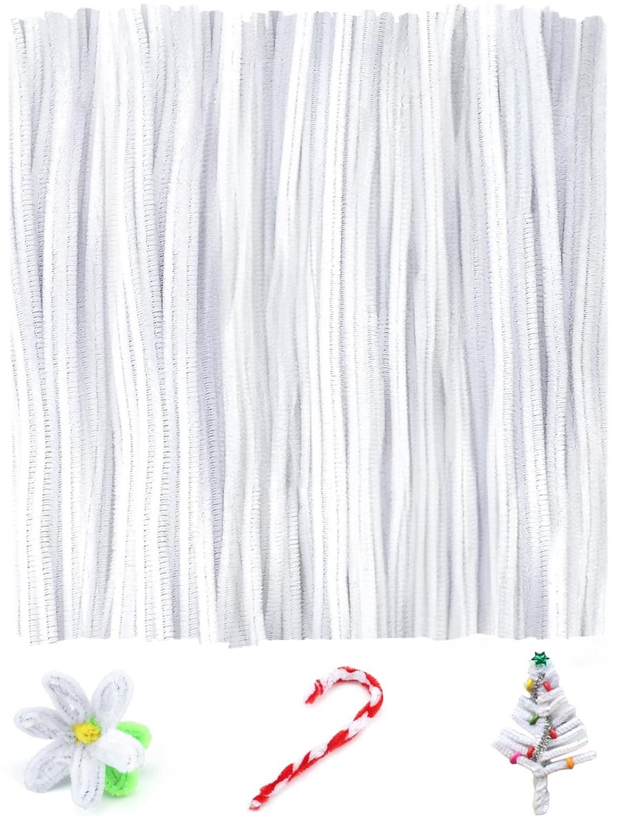 Pijpenrasser, 200 stuks, 30 cm, buigbaar, pijpenrager, om te knutselen, decoreren, Kerstmis-Wit