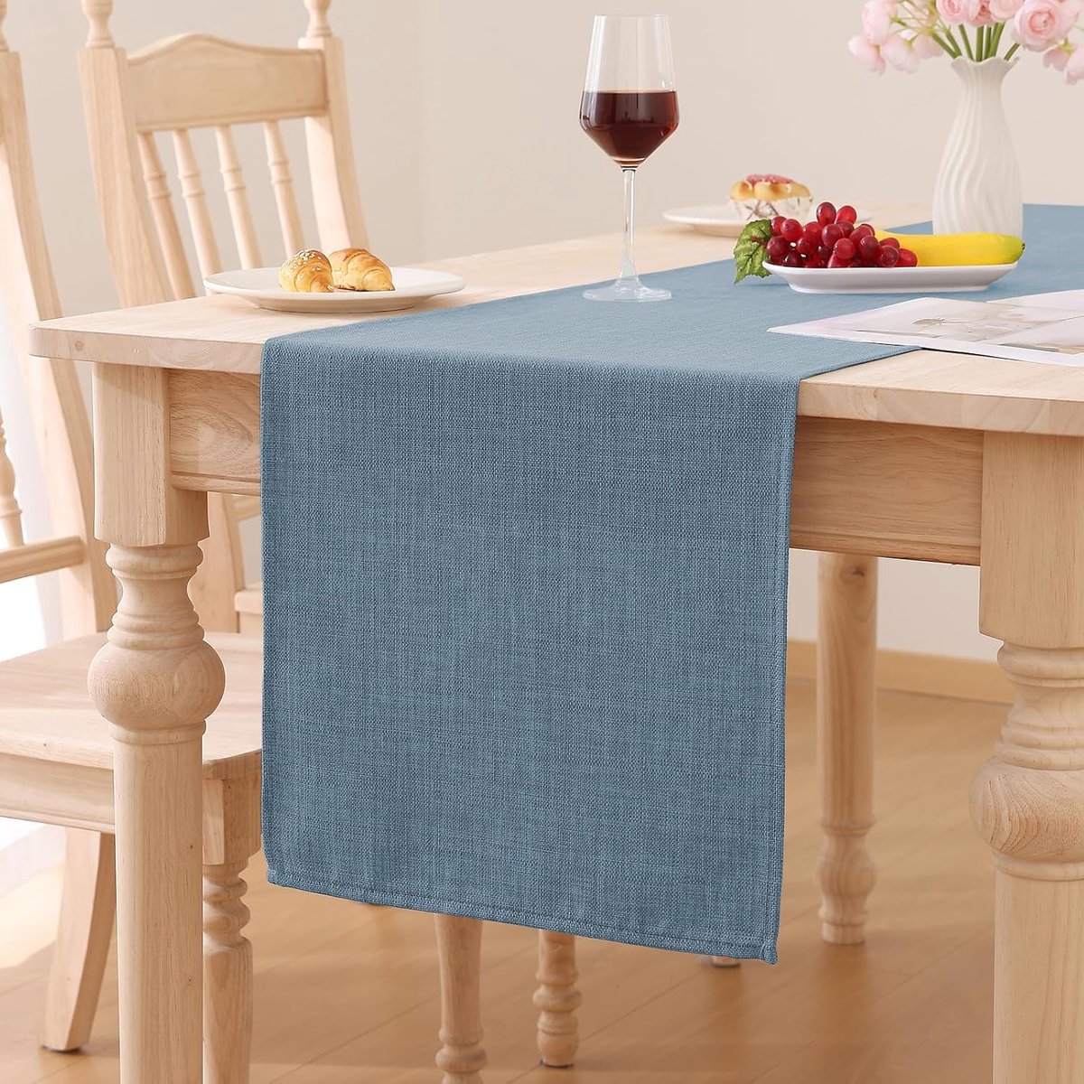 Tafelloper, linnenlook, lotuseffect, 40 x 180 cm, afwasbaar, waterafstotend, moderne decoratie voor keuken, feest, blauw