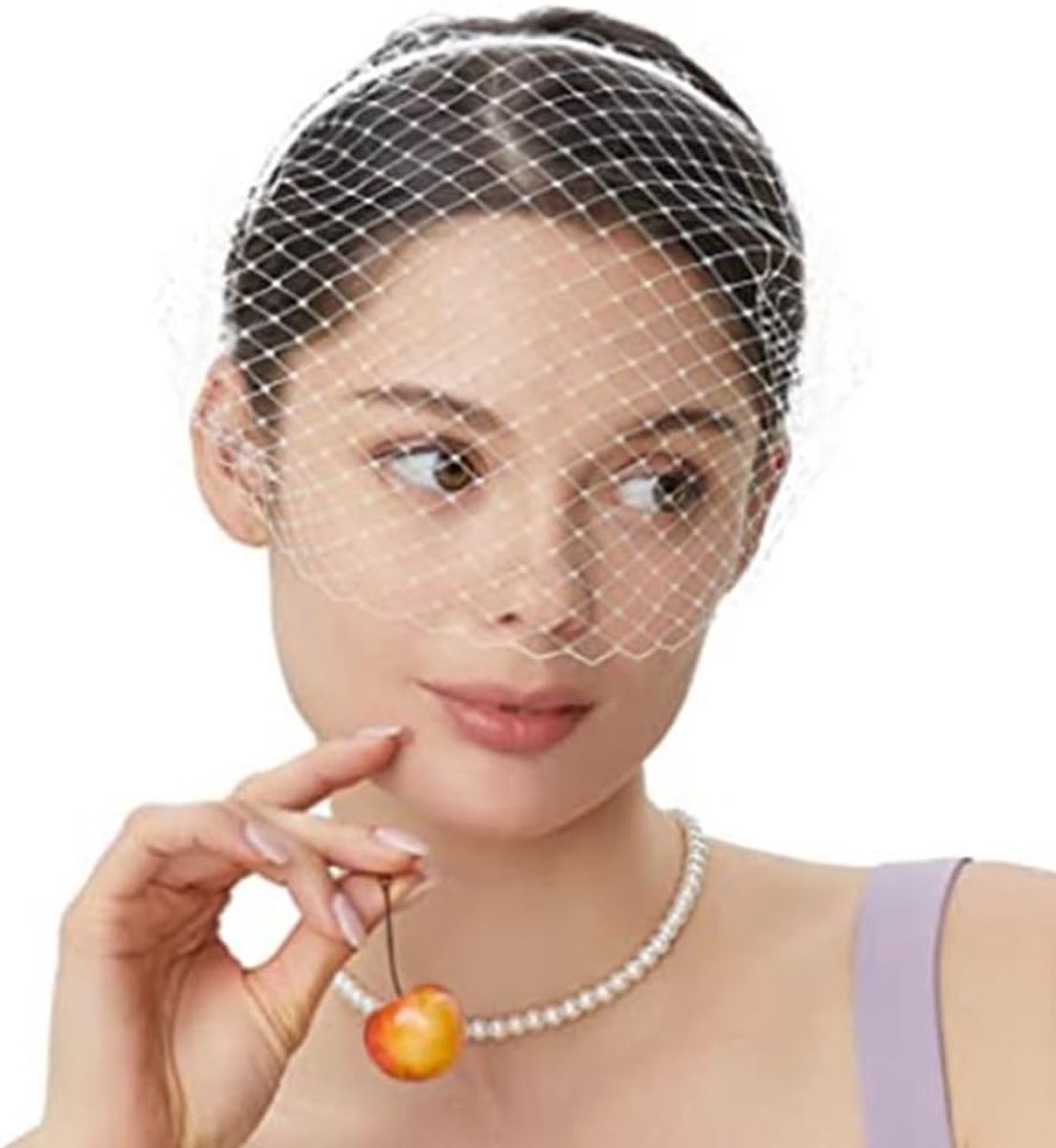 Bruids Sluier Mesh Bruiloft Hoofdtooien Fascinator Haarband Vogelkooi Haar Pin Flapper Sieraden Hoofddeksel Hoepel Thee Party Vrouwen Stuk Gezichtssluier (Wit)