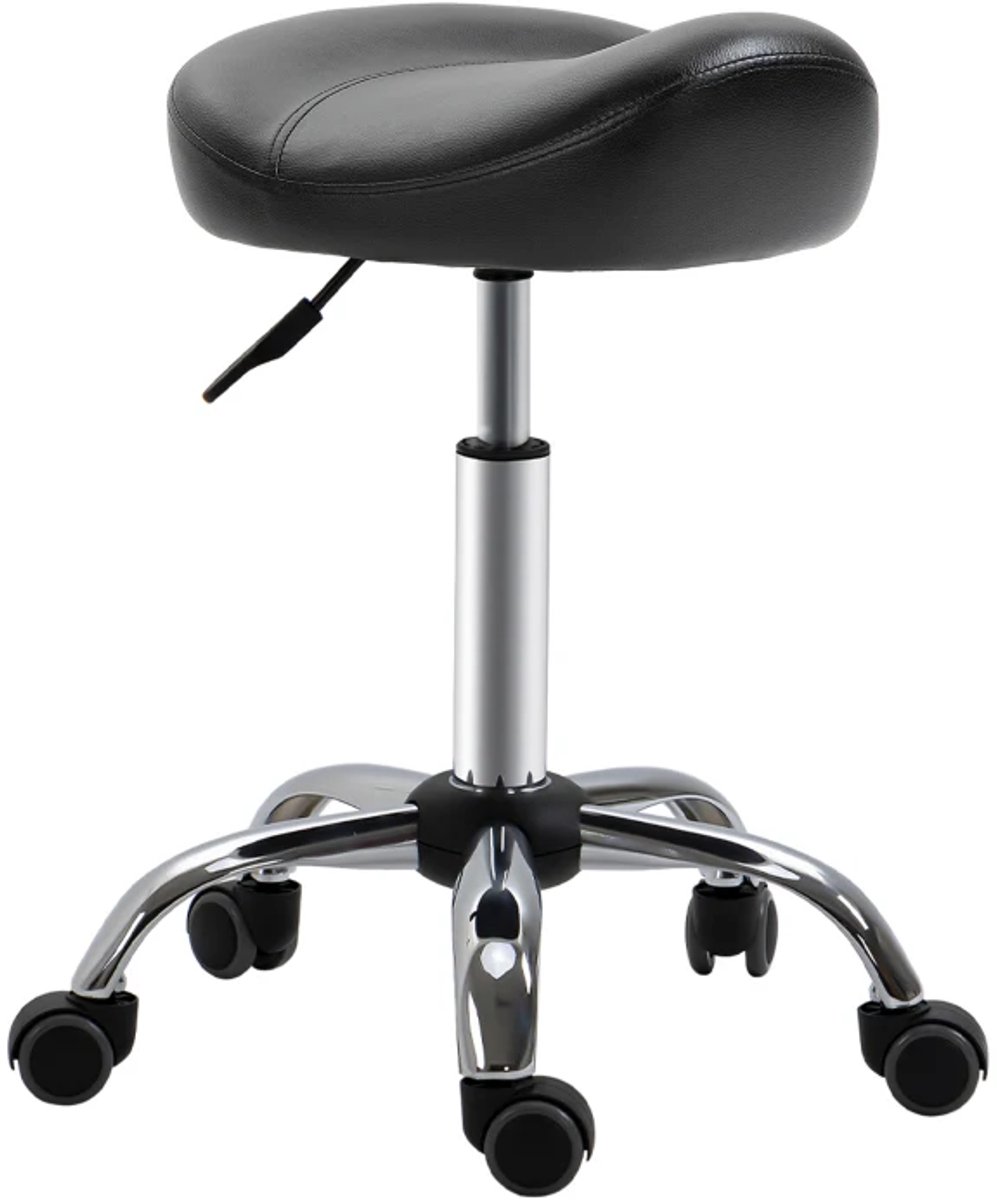 Zadelkruk op Wielen - Ergonomische Zadelstoel - Kapperskruk met Zadelzitting - Tabouret - 360° Draaibaar - In Hoogte Verstelbaar - Salonstoel - Kruk Stoel - Werkkruk - voor Kantoor, Salon, Massage, Spa - Zwart