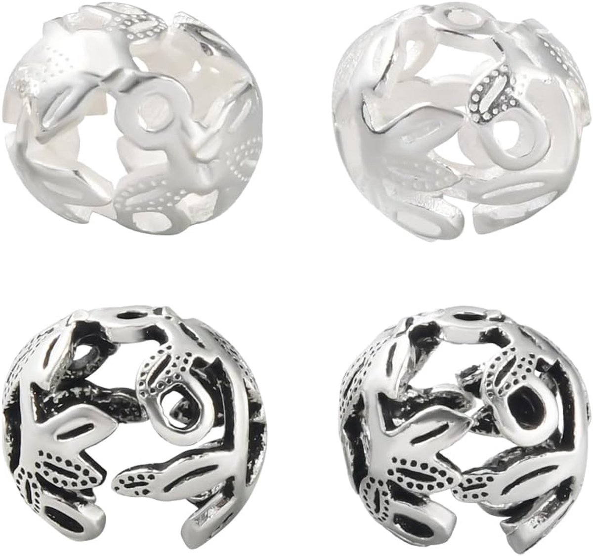 4ps 9mm 925 Sterling zilveren kraalkapjes, Bloem Filigraan Kraalkapjes Ronde Tussenkraal voor DIY Sieraden Maken Ambachtelijke Benodigdheden, Antiek Zilver & Zilver