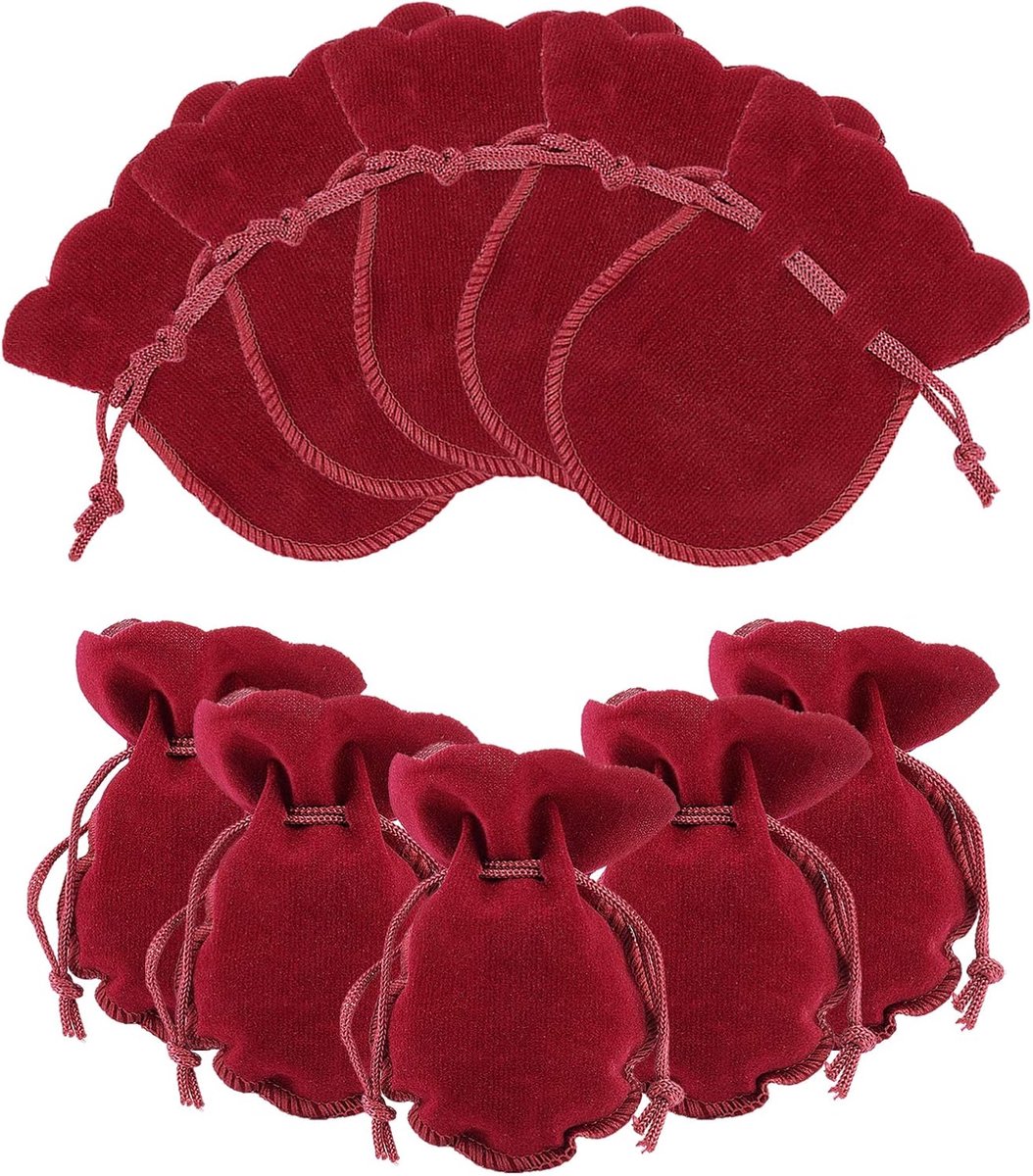 50 Stuks Fluwelen Tassen, Kalebasvorm Trekkoord Sieraden Zakjes Kleine Snoep Gift Zakken voor Kerst Bruiloft Verjaardagsfeest Gunsten, Donkerrood, 9x7cm