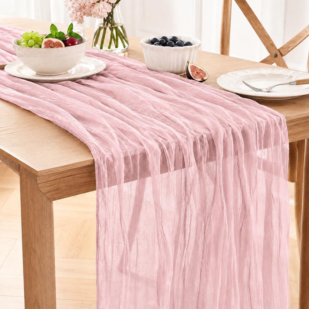 Tafelloper, roze, tafelkleden in Boheemse stijl, tafelkleden van polyester, ideaal voor bruiloftstafeldecoraties, vrijgezellenfeesten, alle soorten feesten en verjaardagen