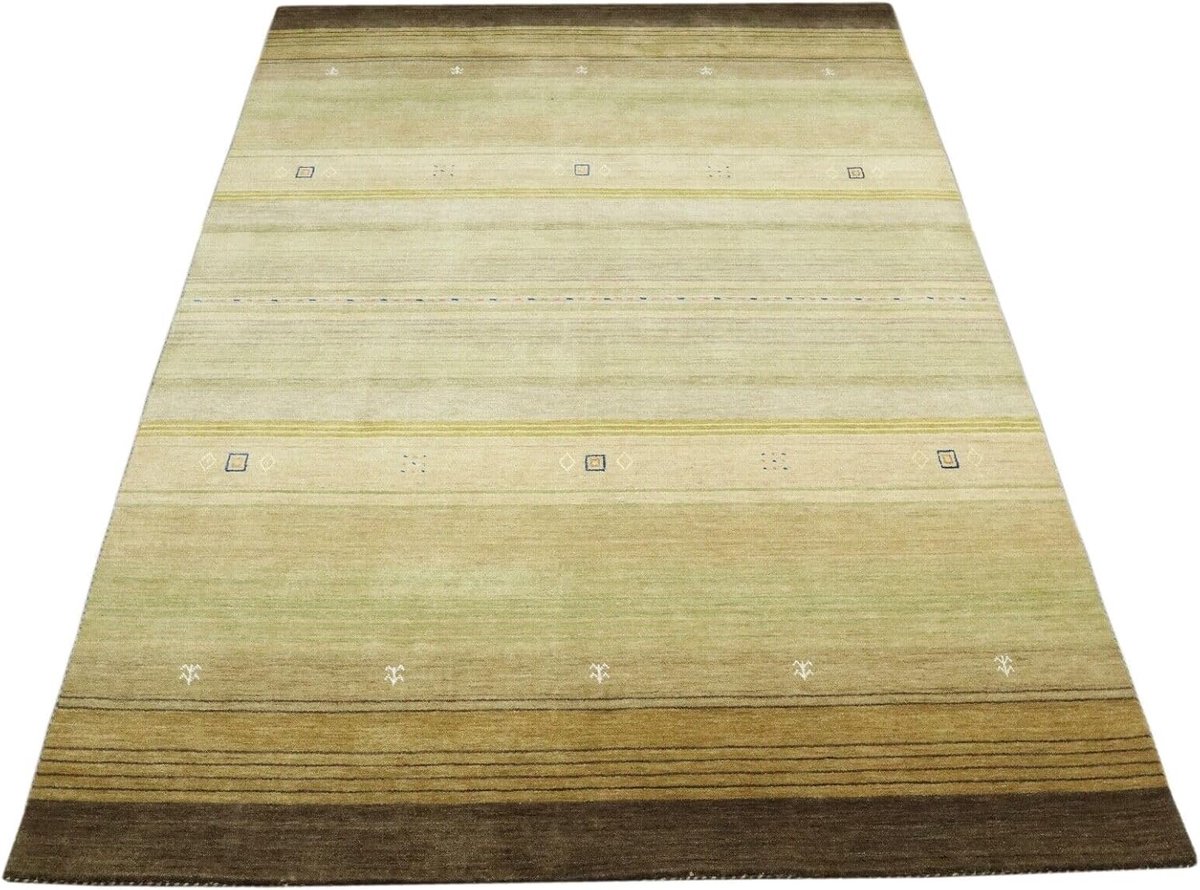 LR1045 Tapijten Vloerkleed, 100% wol, 170 x 240 cm, groen mint beige, handgeweven