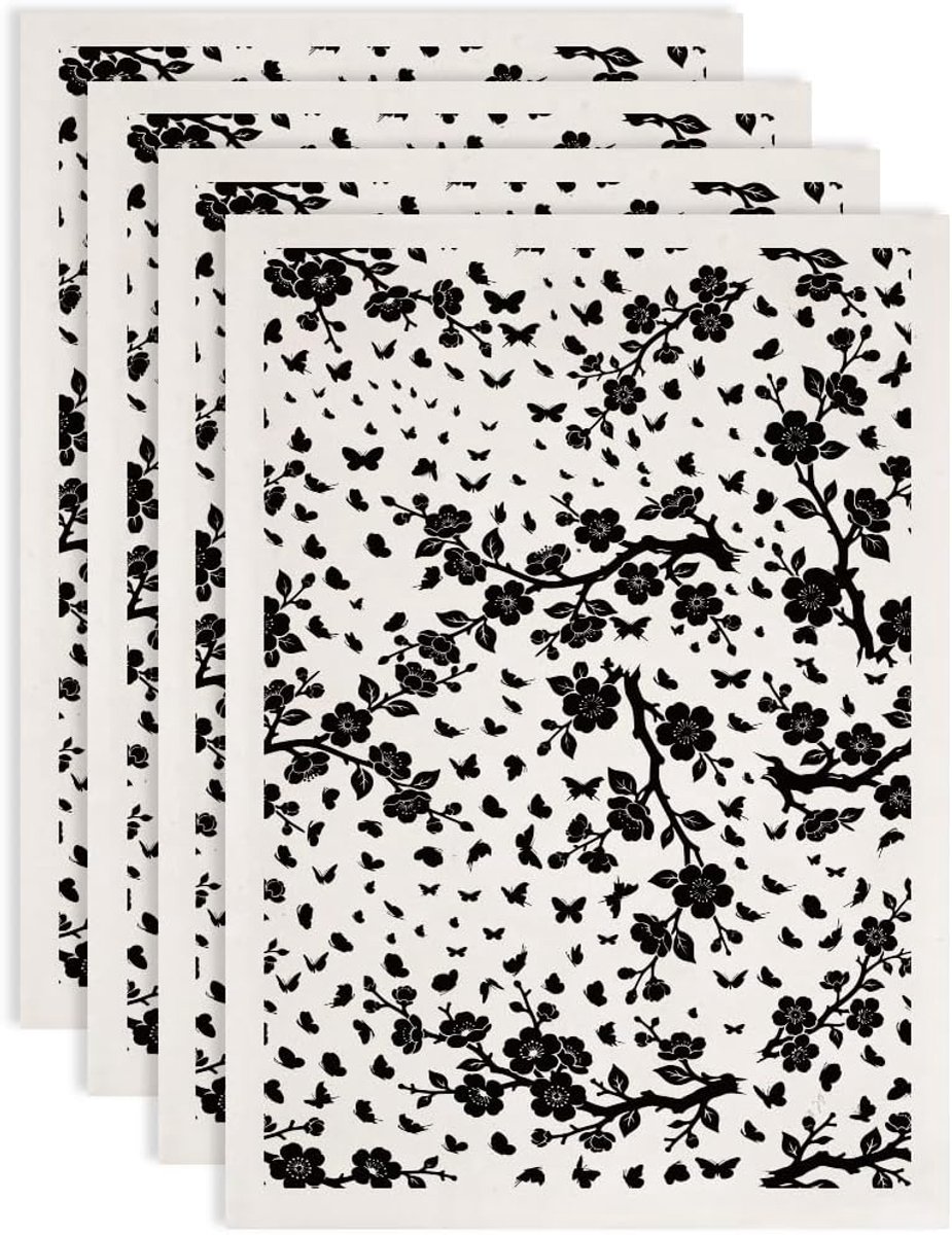4 Pack Onderglazuur Transfer Papier 52x37cm Keramische Decal Sheet Zwarte Vlinder Tak Silhouet Voor Aardewerk Bisqueware Plaat Kom Vaas Decoratie Zwart