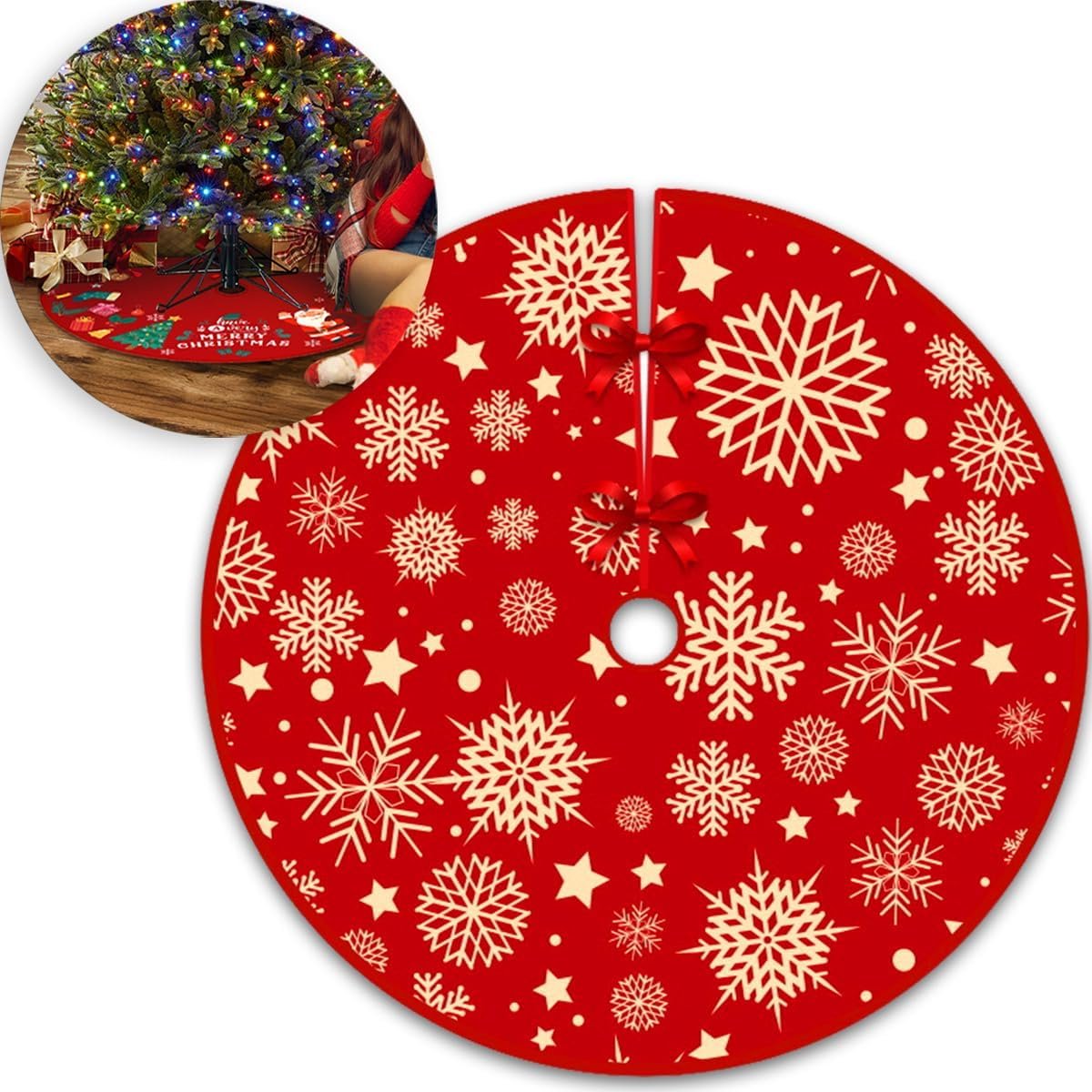 Kerstkleed Kerstboomkleed Kerst Versiering Decoratie Kerstrok Kleed Vloerkleed Sneeuw 90cm – 1 Stuk