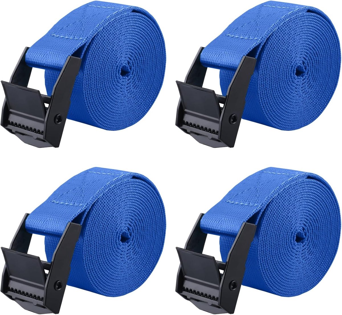 Verstelbare bagageriem, 25 mm, 4 stuks, sjorriem met gespen voor koffer (01 blauw, 4 stuks, 1,5 m)