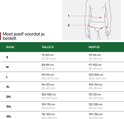 Maattabel voor ondergoed met taille en heupomtrek in cm en inches. Metedisciprine voor de bestelling.