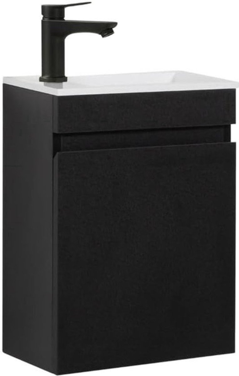 Wastafelset Gastentoilet – Wastafelmeubel – Kleine Wastafel – Opbergkast – Onderkast – Mat Zwart 40 cm – Compact Formaat – FSC-gecertificeerd MFC