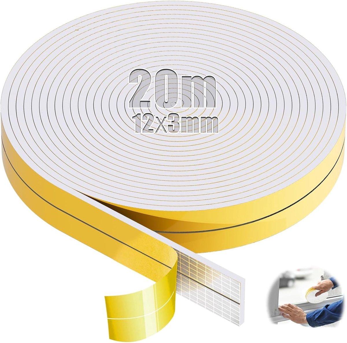 20m Zelfklevende Foam Rubber Sealing Tape 12mm x 3mm voor Deuren, Ramen en Meubels