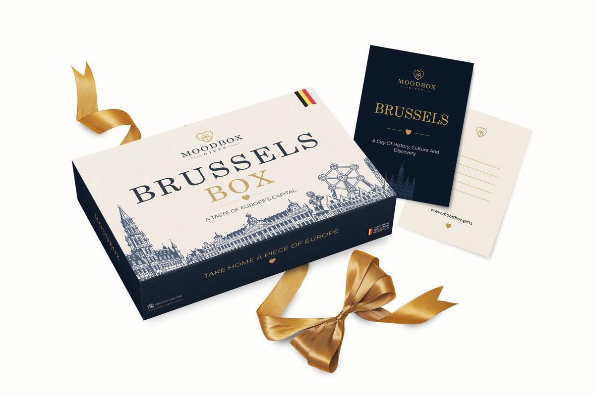 Moodbox Gifts - Brussels Box Select - Luxe Belgisch Cadeaupakket met Chocolade, Koffie, Thee en Lekkernijen - Gepersonaliseerde Boodschapkaart