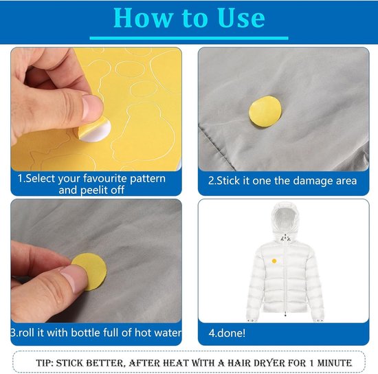 12 Zelfklevende Downjackt Reparatiepleisters - Waterdichte Nylon Patches voor Jassen, Tassen, Tent & Kleding - Eenvoudig aan te brengen Reparatieset voor Gaten & Scheuren — afbeelding 4