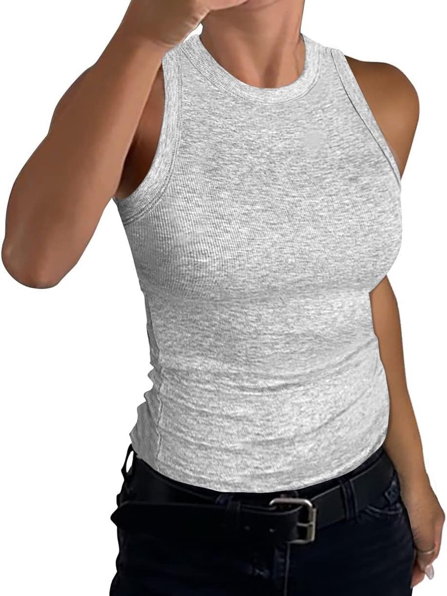 Top dames zomer 2025 basic high neck tanktop geribbeld slim fit effen top