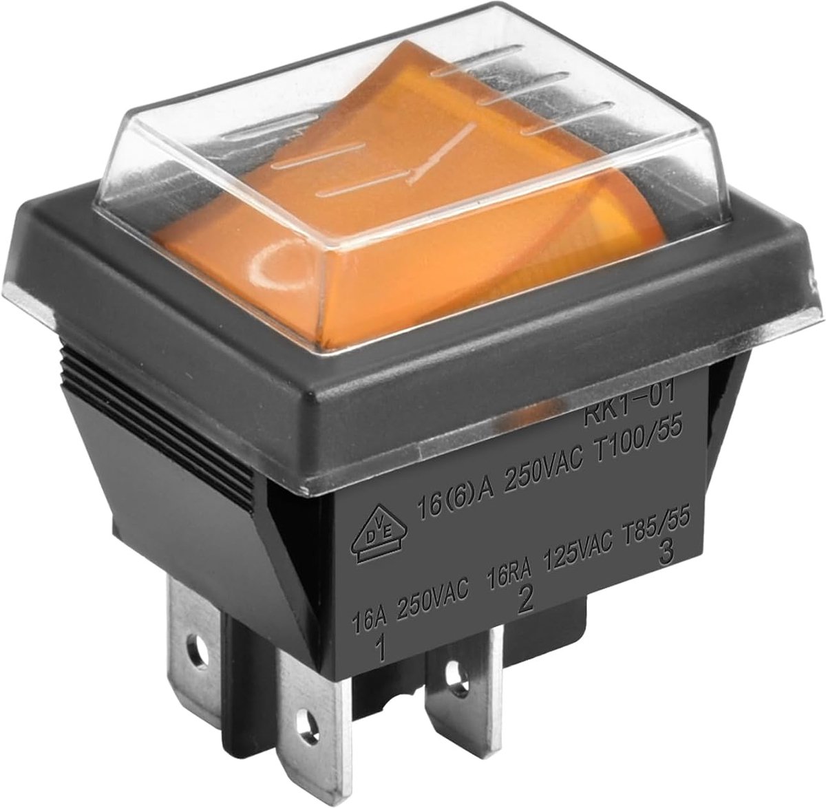Schakelaar ON-OFF DPST 4 terminals geel licht 16 A 250 V AC met waterdichte afdekking