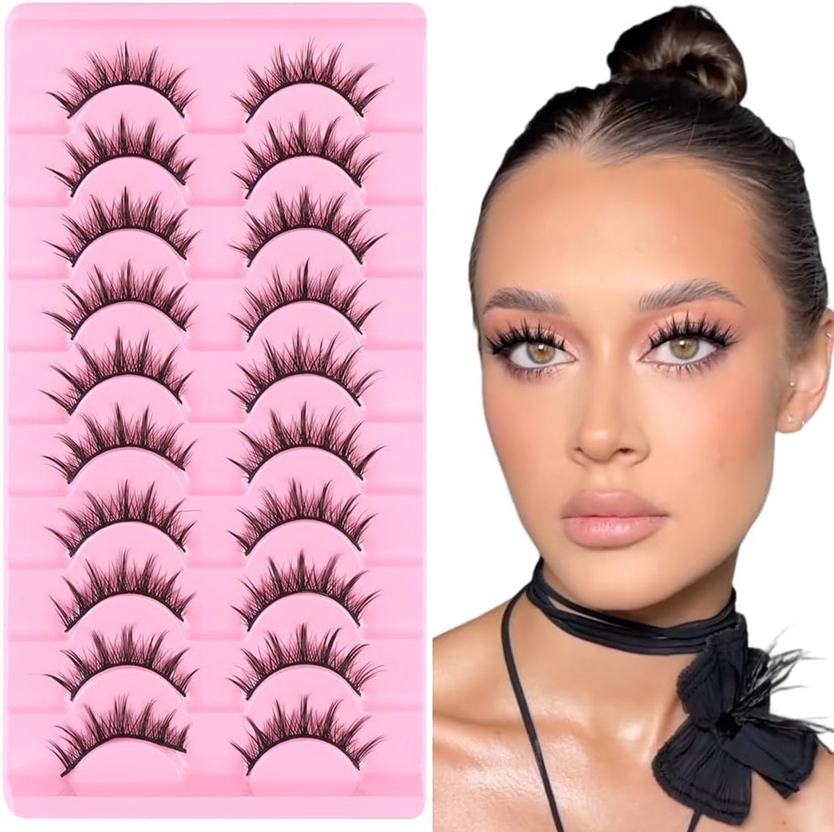 Valse wimpers, 10 paar Cat Eye kunstwimpers, 7-10 mm, Wispy Strip Lashes, natuurlijke look, pluizige valse wimpers, Cat Eye wimpers, herbruikbaar, SA207