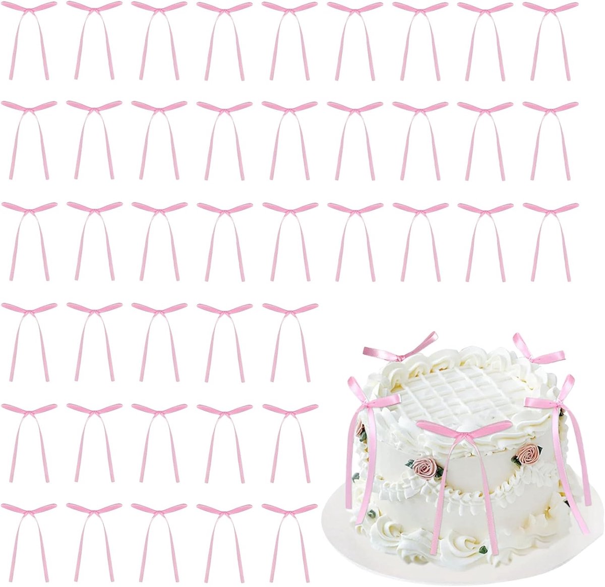 40 stuks taartdecoratie, strikdecoratie, roze strikken, roze strik, taarttoppers, gepersonaliseerd, taartdecoratie, taartdecoratie, feestaccessoires voor verjaardag, bruiloft, jubileum, babyshower