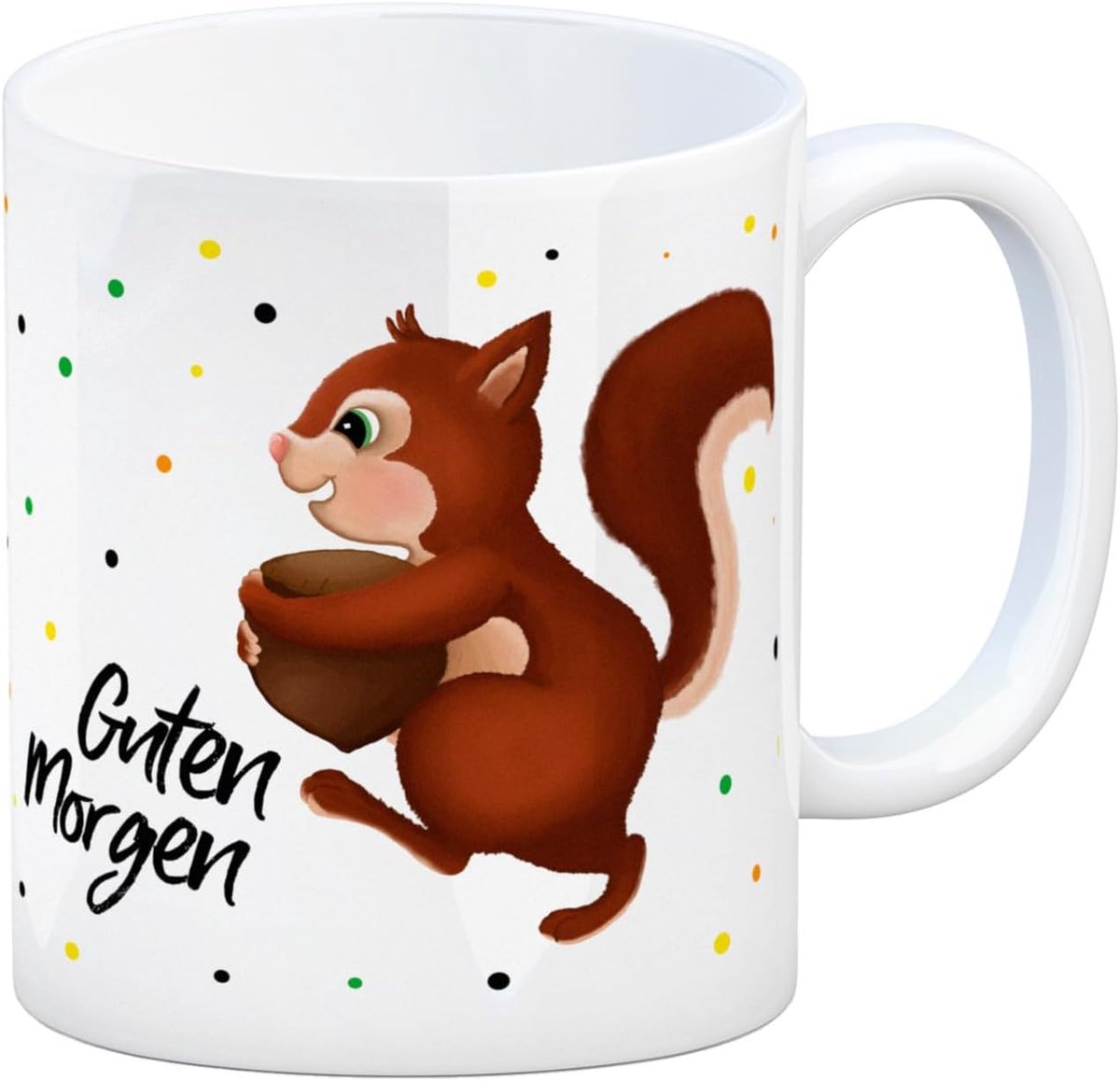 Trendaffe Koffiemok met eekhoornmotief en spreuk: Guten Morgen