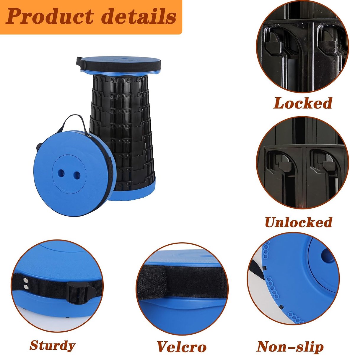 Kruk, inklapbaar, inklapbaar, licht, robuust, voor concerten, BBQ, uitstapjes, buiten, vissen, wandelen, belasting 210 kg, blauw