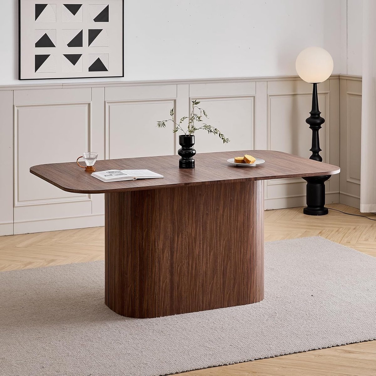 Eettafel, rechthoekig, 160 cm, voor 4-6 personen, moderne keukentafel met houten lattenbodem voor thuis, restaurant, kantoor enz. (walnoot)