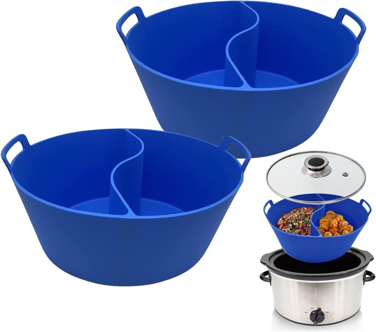 Slowcooker Liners - Crock Pot - Koken Twee Gerechten - Met Middenverdeler - 2 Stuks - Blauw