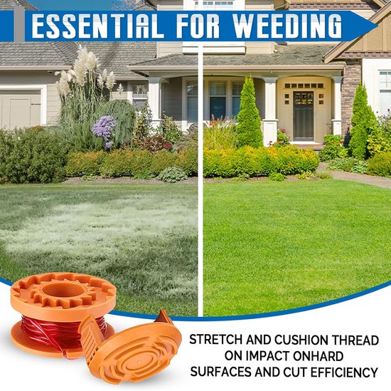 4 stuks vervangende grastrimmer-spoel compatibel met Worx WA0010, Autofeed nylon lijn voor Worx WG151 WG154 WG155 WG160 WG163 WG175 WG180, vervangende dop WA6531,1,65mm x 3,04m (4 spoel + 1 — afbeelding 2