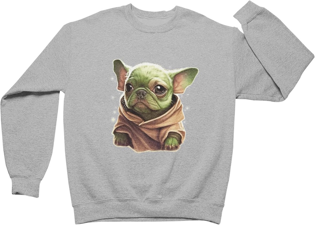Yoda Franse Bulldog, voor hondenliefhebbers, Star, Frenchie, mopshond, sweatshirt voor dames, Grijs, XS